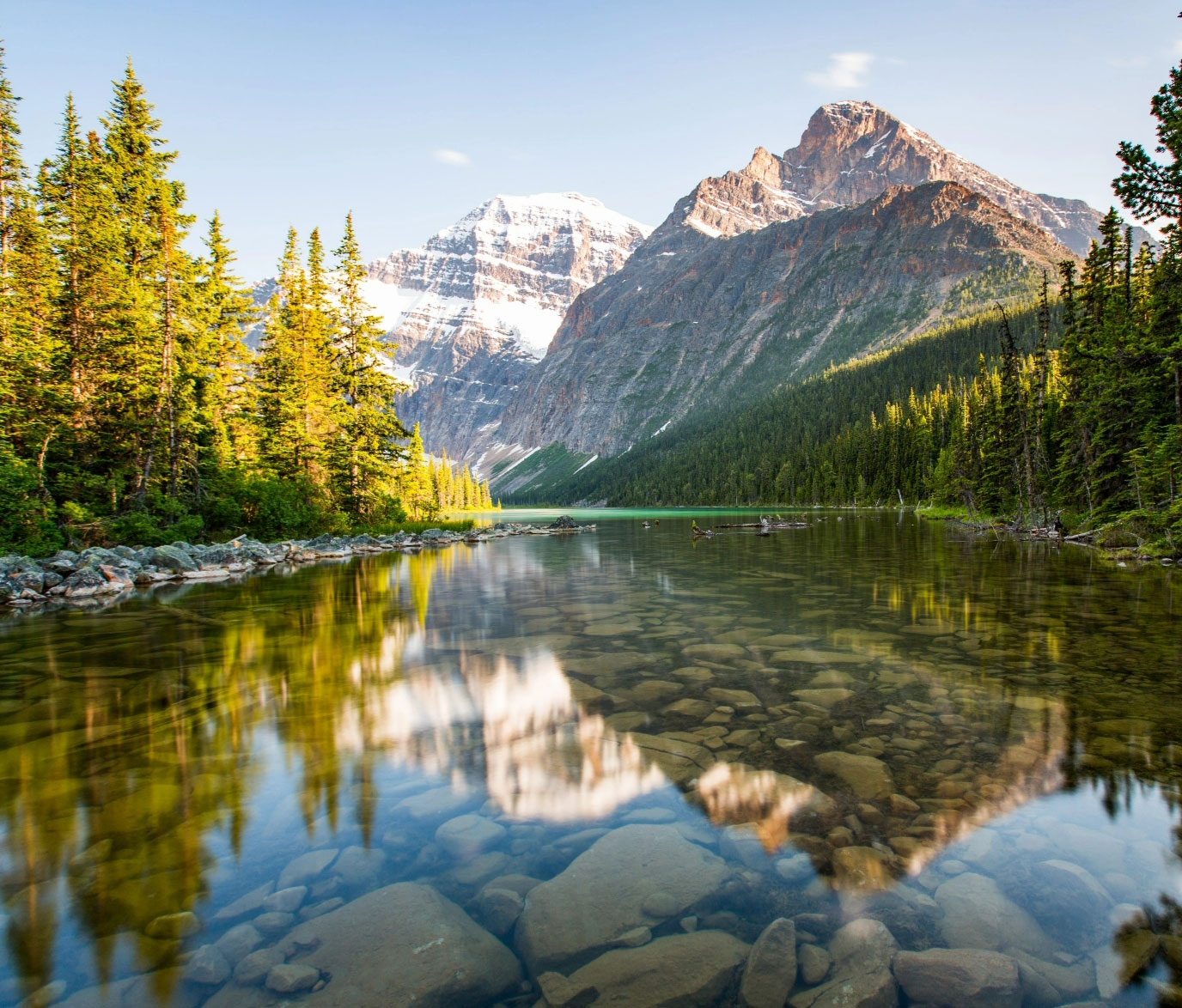 A beautiful landscape of a Rocky Mountains lake in Alberta, Canada.