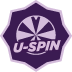 Purple polygon with a roulette style wheel in the middle and 'U-SPIN' overtop