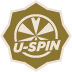 Gold polygon with a roulette style wheel in the middle and 'U-SPIN' overtop 