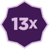 Teal Polygon Icon with '13X' in the middle