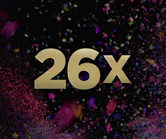 26x in the middle of a background with confetti