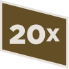 ‘20x’ in the middle of a brown parallelogram
