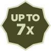 Dark olive green polygon icon with 'up to 7X' in the middle