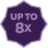 Dark purple polygon icon with 'up to 8X' in the middle