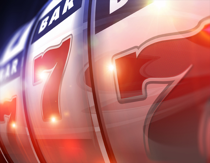 Slot machine displaying 777